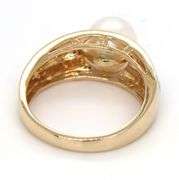 14kt Yellow gold 8-8.5mm pearl and diamond pave ring