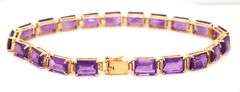 14kt Yellow gold 17ctw emerald cut amethyst link bracelet