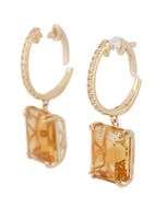 Effy Emerald Cut Citrine and 0.10ctw Diamond Drop Earrings in 14K