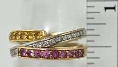 Designer 18K Pink & Yellow Sapphires Triple Band
