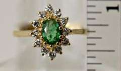 Classic 14K Yellow Gold Emerald and Diamond Ring