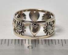 1/4 Inch Wide Heart and Flower Sterling Silver Band