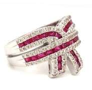 14kt White gold 1.35ctw ruby and 0.40ctw diamond bow ring