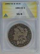 Scarce 1882-CC Morgan Silver Dollar. ANACS VG8