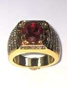 Impressive Mens 14 Kt Yellow Gold Plated 4.5 Ct Lab Simulated Ruby Diamond Ring