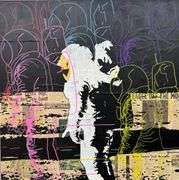 The 1969 moon landing! First to Fall Forward” by Chad Fandel is a powerful pop art original painting