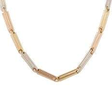 5.0MM Polished Tri-Tone Double Fetter Link Necklace in 18K