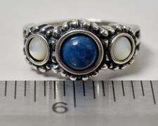 Sodalite Gemstone and Mother of Pearl Ring in Sterling Silver