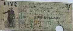 Arpril 21 1862 $5 Texas Treasury Warrant