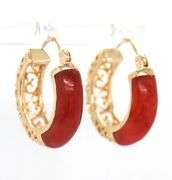 14kt Yellow gold small round red Jade hoops