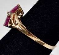 Alluring 10K Yellow Gold Ruby Gemstone and Diamond Ring