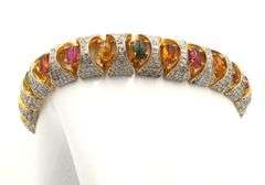 Awesome 7.06CTW Oval Shaped Multicolored Cabochon-Cuts Tourmaline & 3.90CTW Diamond Bracelet in 14kt