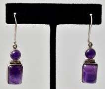 Sterling Silver  Amethyst Gemstone Dangle Earrings