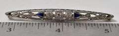 Vintage 14k White Gold Diamond and Blue Sapphire Gemstone Brooch