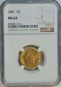 Ultra Choice BU 1881 $5 Liberty Gold Piece. NGC MS63