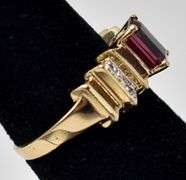 Perfect 14K Yellow Gold Rhodolite Gemstone and Diamond Ring