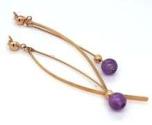 14kt Yellow gold amethyst dangle earrings