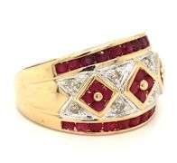 14kt Yellow gold rubies set in squares and diamond wide band