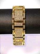 Huge 90 Gram 14 Kt Gold Plate Italian God Father Simualted Diamond Link Bracelet