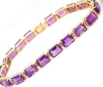14kt Yellow gold 17ctw emerald cut amethyst link bracelet