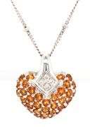 18kt White gold citrine and diamond pave heart shaped pendant on chain