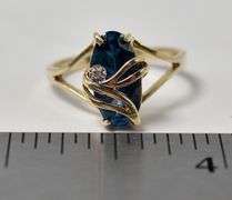 Beautiful 10K Yellow Gold London Blue Topaz Gemstone and Diamond Ring