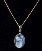 Amazing 14K Yellow Gold Angel Cameo Pendant Necklace