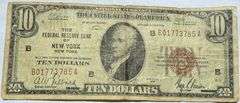 $10 Fed Reserve Bank NY NY Series 1929 Brown Seal National Currency Note.