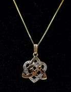 Beautiful 10K Yellow Gold Diamond Heart Triquetra Pendant Necklace