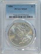 Great creamy-white Gem BU 1886 Morgan Silver Dollar. PCGS MS65