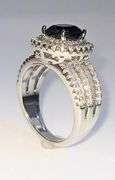 Stunning 14 Kt White Gold Plate 1.75 Ct Midnight Blue Simulated Sapphire Diamond Ringmond Ring