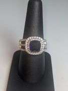 Stunning 14 Kt White Gold Plate 1.75 Ct Midnight Blue Simulated Sapphire Diamond Ringmond Ring
