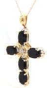 14kt Yellow gold blue sapphire and diamond accent cross pendant on chain