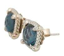 David Yurman Chatelaine Hampton Blue Topaz and Diamond Stud Earrings in Sterling