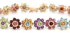 14kt Yellow gold multi gemstone flower link bracelet
