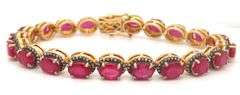 Charming 19.60CTW Oval Emerald-Cut Ruby & 1.40CTW Diamond Bracelet in 14K Yellow Gold Over Sterling 