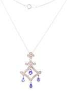 14kt White gold 1.60ctw Tanzanite and diamond accent dangle pendant on chain