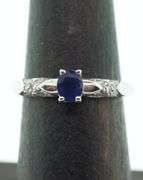 14kt Solid White Gold, Blue Sapphire, & Diamond Cocktail Ring