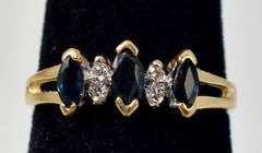 Simply Beautiful 10K Yellow Gold Blue Sapphire and Diamond Ring