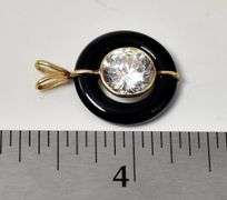 Stunning 14K Yellow Gold Black Onyx and CZ Gemstone Pendant