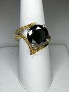 Dazzling 4.75 Ct Silk Black Moissanite 42 Natural Yellow Diamond 2 Band Ring