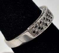 Sparkling 14K White Gold Blue Sapphire Gemstone and Diamond Ring