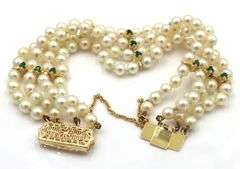 4.5-5m Four row pearl emerald station bracelet in yellow gold