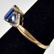 Vibrant 10K Yellow Gold Lab Created Blue Spinel Gemstone and Diamond Ring