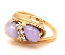 Lovely Estate 14K YG Lavendar Jade & Diamond Ring