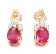 14kt Yellow gold 2.41ctw oval ruby and diamond accent stud earrings
