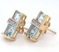 14kt Yellow gold 2ctw aquamarine and diamond earrings