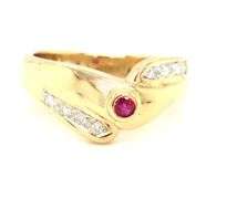 14kt Yellow gold Ruby and diamond pave V ring