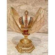 24kt Gold Fabergé Style Jeweled Crown Egg 333 Austrian Crystals