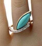 14kt Yellow gold Turquoise and diamond bypass ring